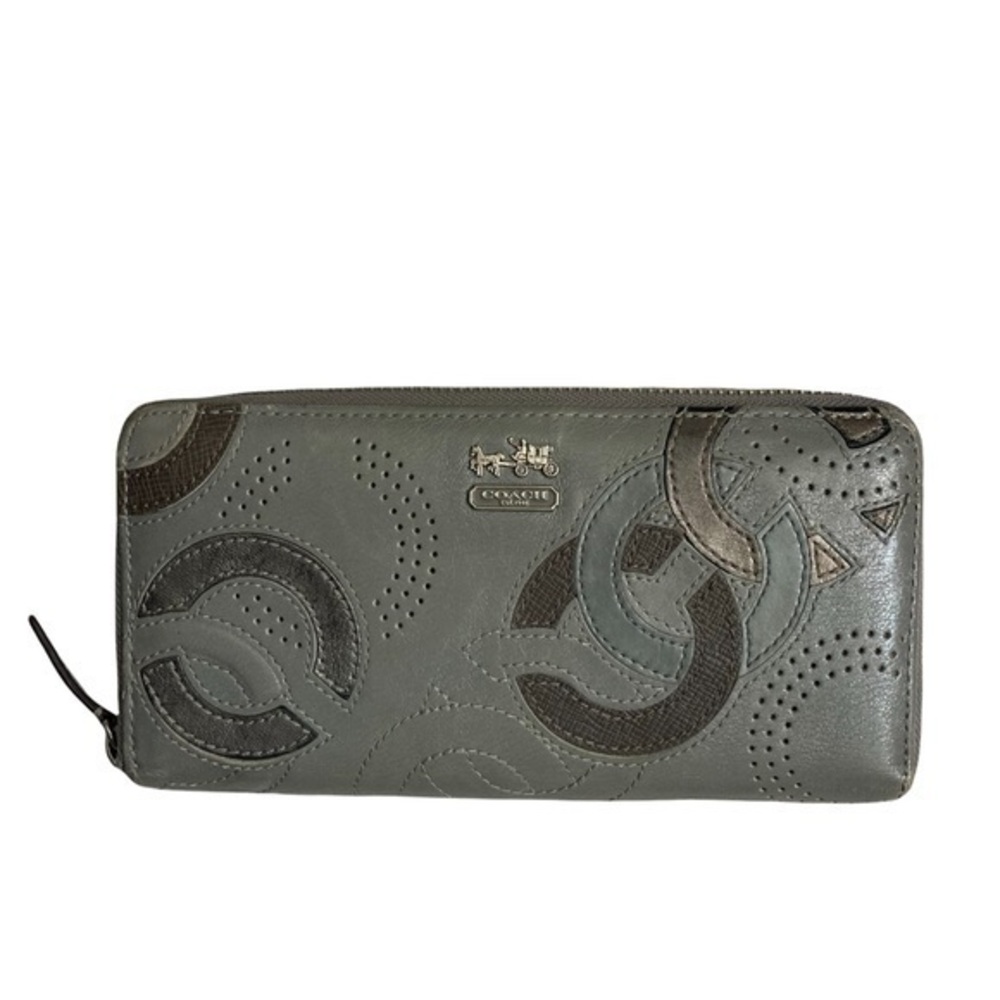 Coach gray rare stitched c zipper clutch wallet